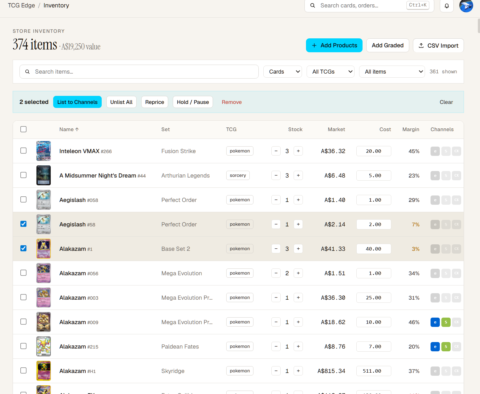 Listing engine — create once, publish to eBay, Shopify, WooCommerce, and CX marketplace